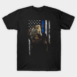 Urban Otter American USA Flag Tee for Fans of Aquatic Charm T-Shirt